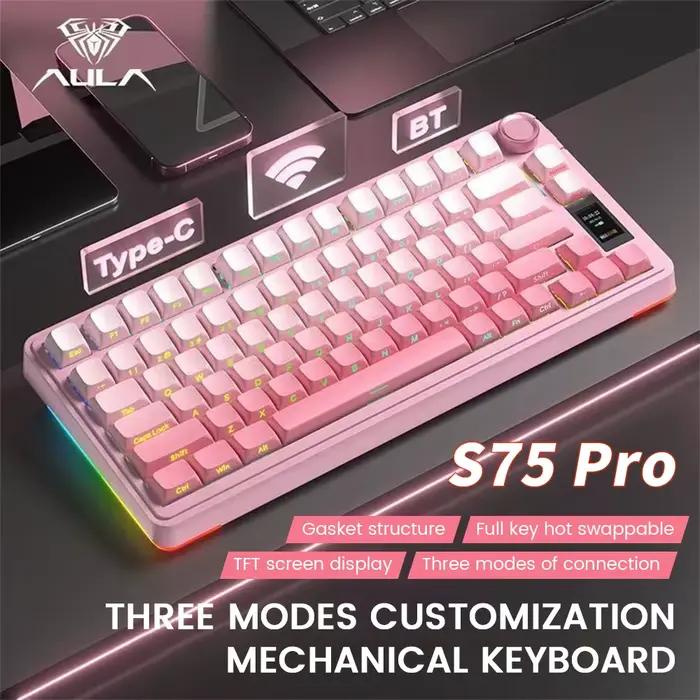 AULA S75 Pro clavier mécanique de jeu 75% échangeable à chaud rvb rétro-éclairé 4000mAh PBT touches