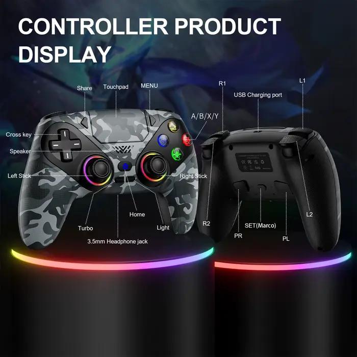 Manette de jeu Bluetooth Bonadget pour PS5 et PC interrupteurs tactiles programmation de vibration Turbo Dual Sense éclairage RVB personnalisable occasions spéciales gaming