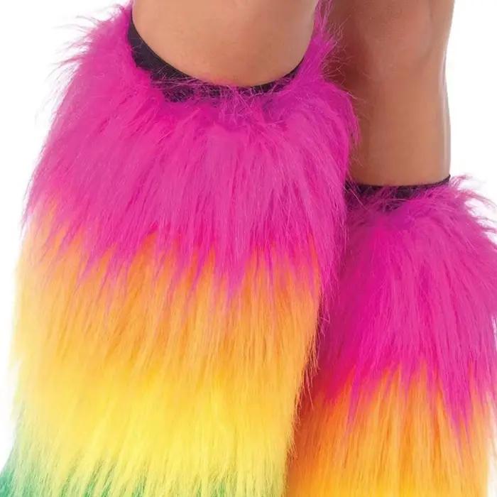 Couvre-jambes en fausse fourrure fluorescente, accessoires de jeu de rôle de carnaval d'halloween, coutures colorées, couvre-pieds chauds pour spectacle de fête