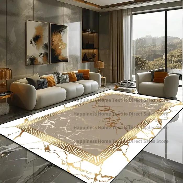 Tapis en marbre doré pour salon, tapis de grande surface, tapis d'appoint de canapé, décoration de chambre à coucher de luxe, doux, non ald, polymères de sol