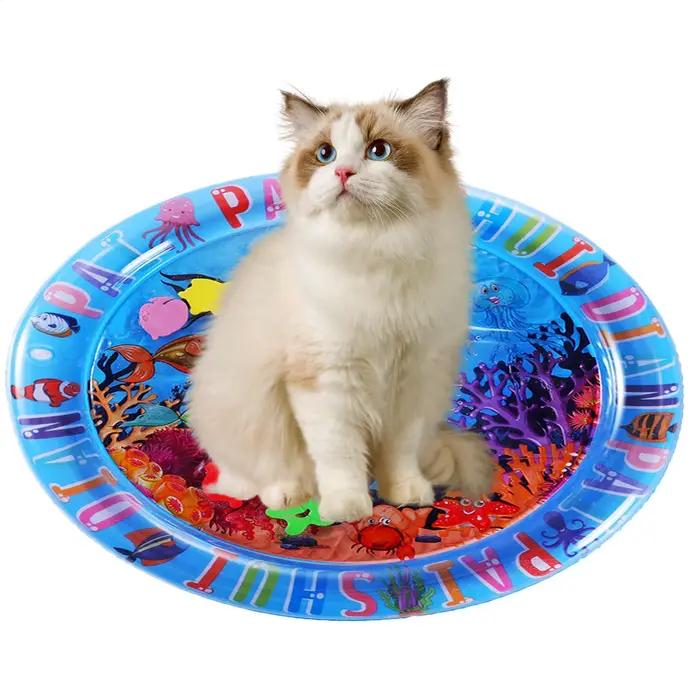 Tapis de jeu sensoriel d'eau tapis d'eau gonflable épaissi pour chat et chien tapis de jeu pour animaux de compagnie avec poisson mer océan thème jouet sensoriel eau