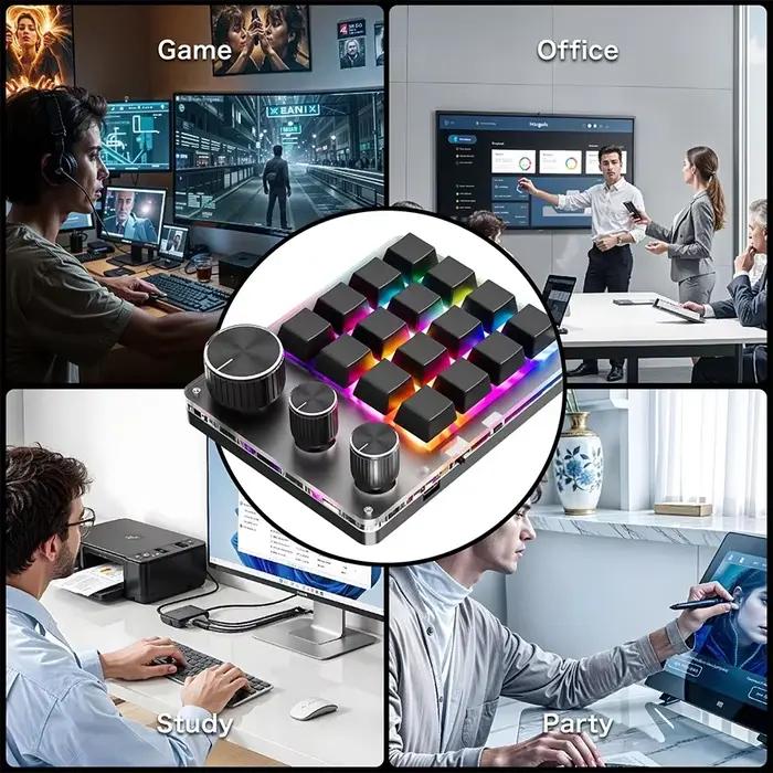 Programmation sans fil Bluetooth Macro personnalisé 16 touches 3 boutons clavier 3 Modes rvb copier coller