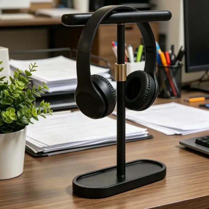 Support de casque de jeu en bois réglable en hauteur