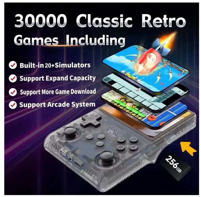 R40S Pro Console de jeu rétro système Linux de jeu portable 3.5 pouces écran IPS Mini Potable poche jeu vidéo Consola 256G jeu enfant