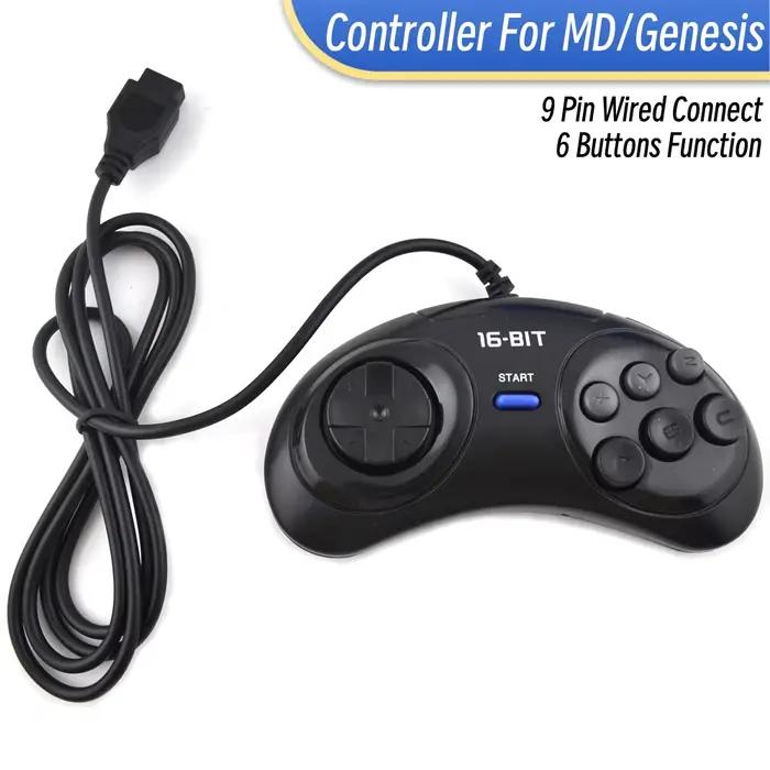 1-2 pièces contrôleur de manette de jeu noir pour Sega Mega Drive 9 broches 6 boutons manettes pour console de jeu vidéo