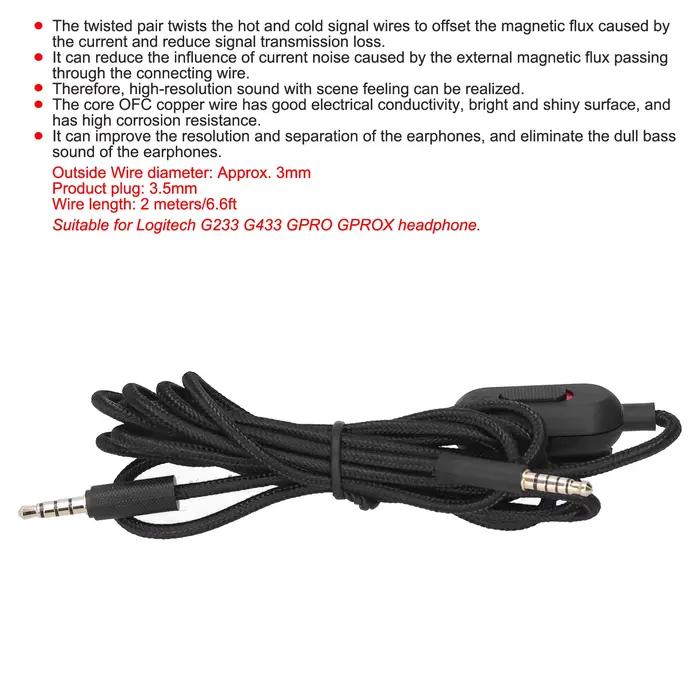 Câble audio pour casque de jeu avec contrôle du volume et du microphone pour Logitech G233 G433 GPROX