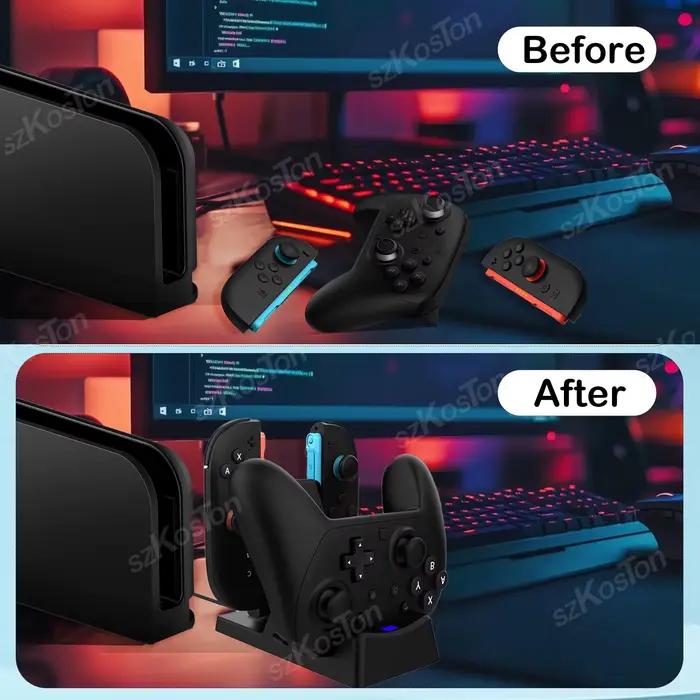 Station de charge 3 en 1 pour Switch 2 Pro Controller pour Switch2 avec indicateur LED et câble