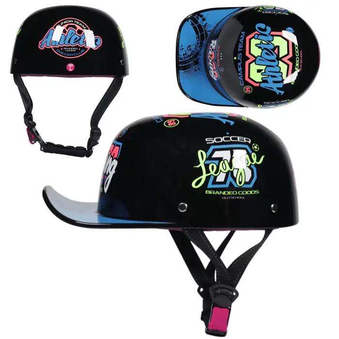 Casque de moto demi-visage pour hommes et femmes, casques rétro vintage, casquette de baseball, casquette d'été pour enfants, sc