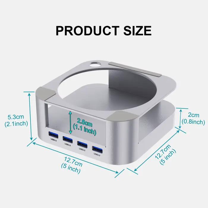 Boîtier Hub USB-C pour Mac Mini M4/M4 Pro avec support de fixation USB3