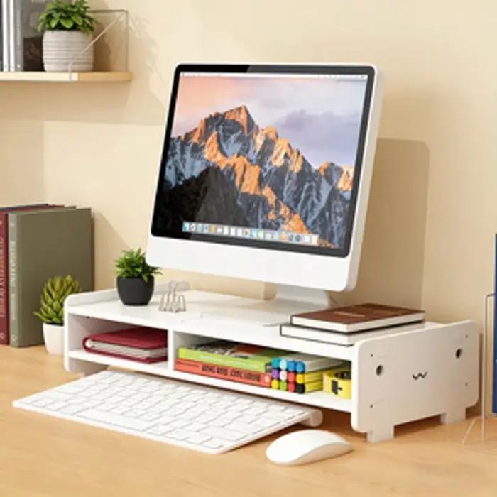 Support d'écran minimaliste avec compartiments de rangement, organiseur de bureau pour la maison et le bureau