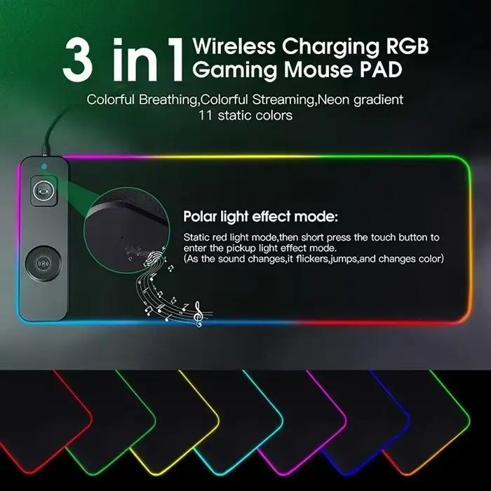Tapis de souris RGB 3-en-1 avec charge magnétique sans fil