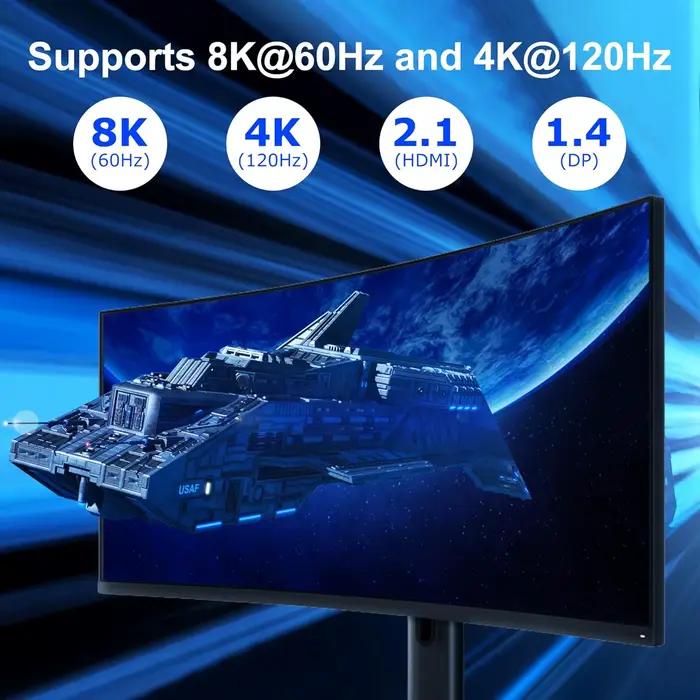 Commutateur KVM 3 moniteurs 2 ordinateurs 8K @ 60Hz 4K @ 144Hz HDMI et 2 ports d'affichage Triple moniteur