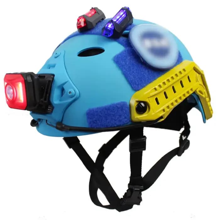 Casque de chasse de sauvetage bleu, lampe de poche à pince, lampe de poche, lunettes, lumière de sauna