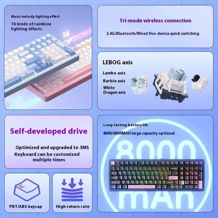 Nouveau LEOBOG Hi98C Pro clavier mécanique 3Mode 2.4G Bluetooth sans fil PBT claviers