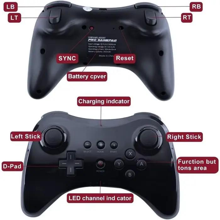 Manette de jeu sans fil classique Pro pour Nintendo Wii U Pro avec câble USB