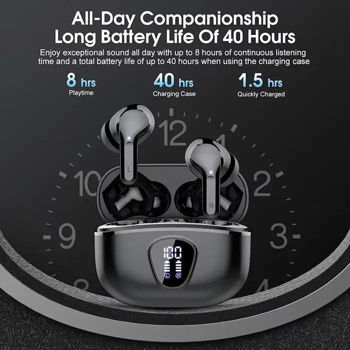 Nouveaux écouteurs sans fil casque stéréo HiFi BT5.3 avec suppression du bruit ENC 48H affichage LED écouteurs IP7 étanche pour trajets et travail à distance occasions spéciales