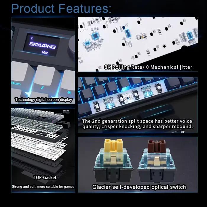 Skylong Optical Switch Keyboard 8000hz polling rate USB - C câble RGB rétroéclairage PBT / OEM