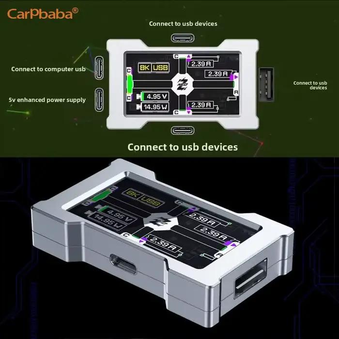 Hub USB G1HM6 8K pour jeux - Hub USB 2 à 3 ports 8000 Hz avec alimentation indépendante et écran