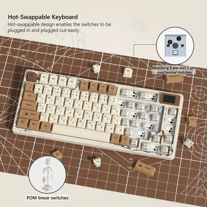 Clavier mécanique Womier S-K80 75% Coffee Cat avec écran OLED
