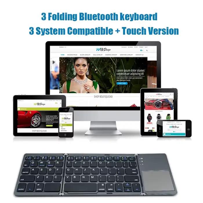 Clavier Bluetooth sans fil pliable avec pavé tactile claviers portables pliants pour PC Mac Smartphone Windows iOS Android