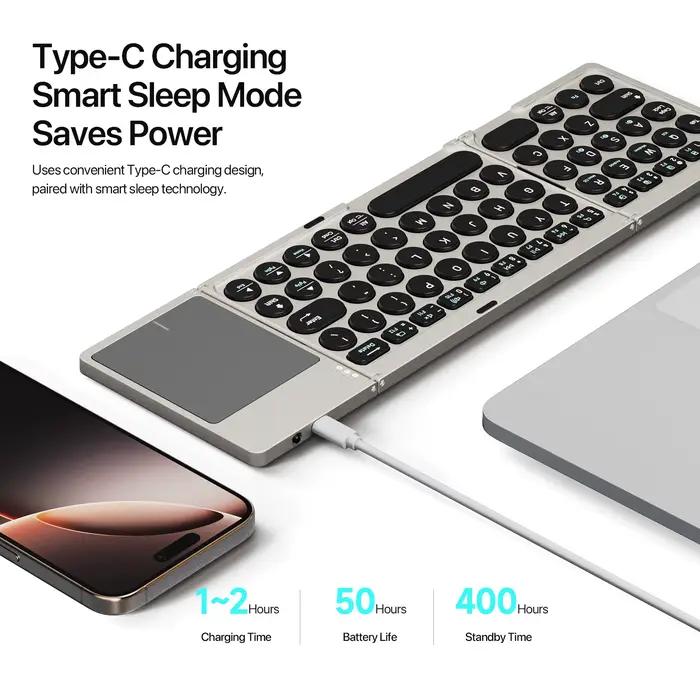 Mini Clavier Bluetooth Pliable Avec Pavé Tactile Et Support Pour Téléphones Tablettes PC Compatible Avec iOS Android Windows Mac Pour Utilisation Polyvalente Occasions Spéciales
