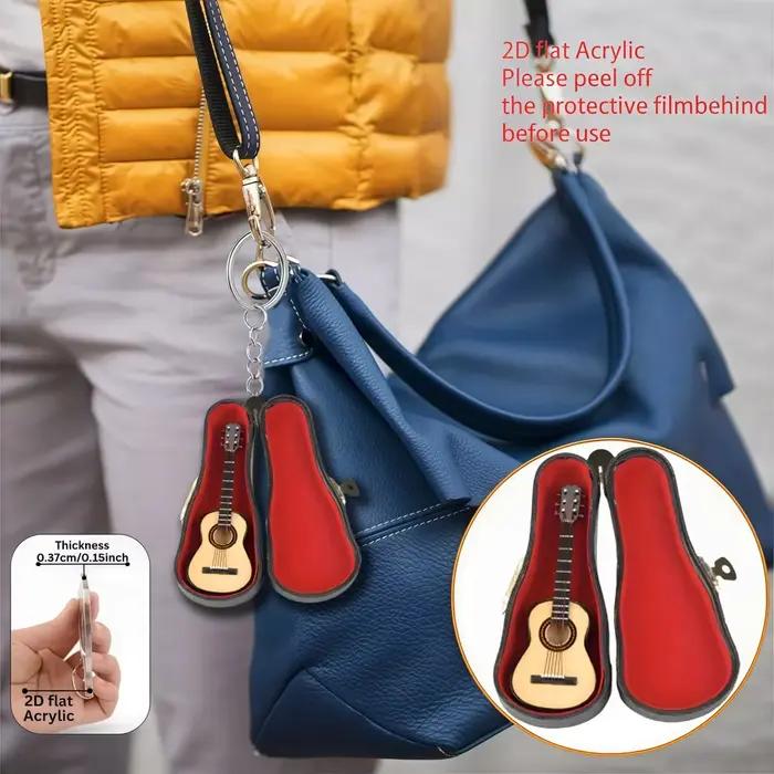 Guitare acoustique avec étui pendentif porte-clés, ornement plat en acrylique 2D, cadeau pour fans de musique, décoration suspendue pour voiture, sac, festif, fête