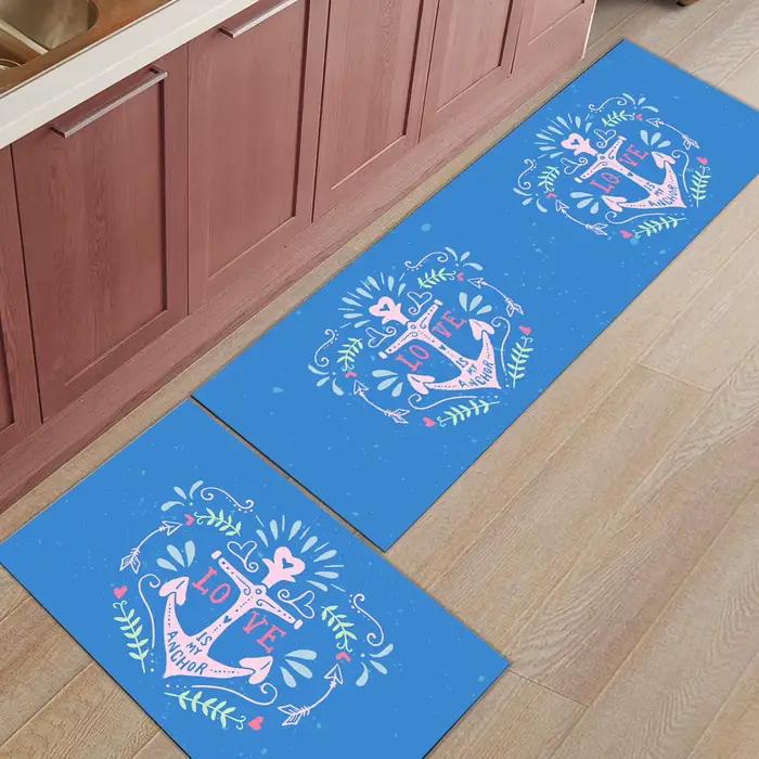 Tapis de Sol Bleu Foncé pour Cuisine, Polymères, Porte d'Entrée, Anti-Alde, HOArea lea, Décoration de Maison, 1 Pièce