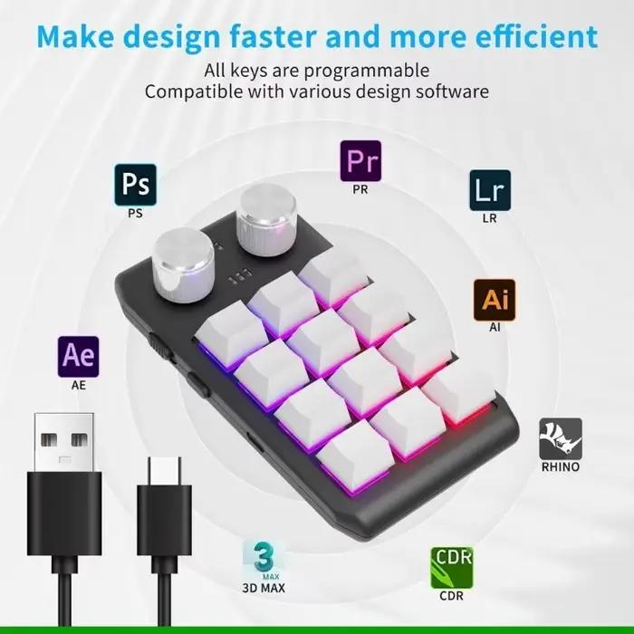 Clavier jeu à une main U55C avec rétroéclairage RVB 12 touches programmables