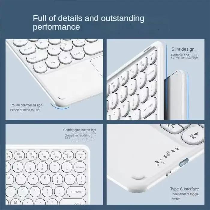 Espagnol/hébreu/russe/Portuguese mignon chapeau rond clavier Bluetooth rétro-éclairé avec pavé tactile pour tablette iPad ordinateur portable IOS Android