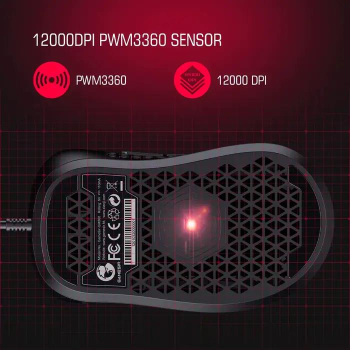 Souris de jeu filaire GameSir GM500 ultra-légère pour PC avec capteur optique PMW33600 12000 DPI