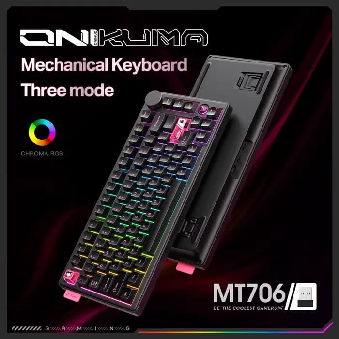 Onikuma 2025 nouveau clavier mécanique de jeu Mt706 Rgb 2.4g/filaire/Bt, clavier de jeu Pbt Rgb à 81 touches
