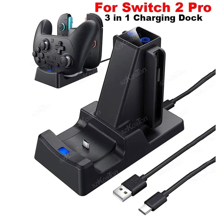 Station de charge 3 en 1 pour Switch 2 Pro Controller pour Switch2 avec indicateur LED et câble