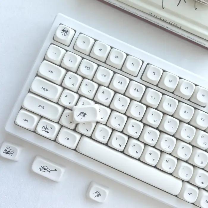 MAIMOOO Keycaps russes Milk White Kitten Azerty Layout Français Personnalisé Clavier