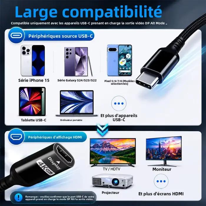 Adaptateur USB C vers HDMI 4K@60Hz Plug and Play