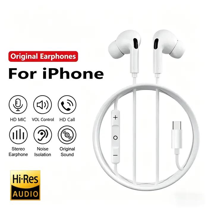 Écouteurs filaires originaux pour Apple iPhone 17 16 15 14 13 12 11 Pro Max USB-C Lightning 3