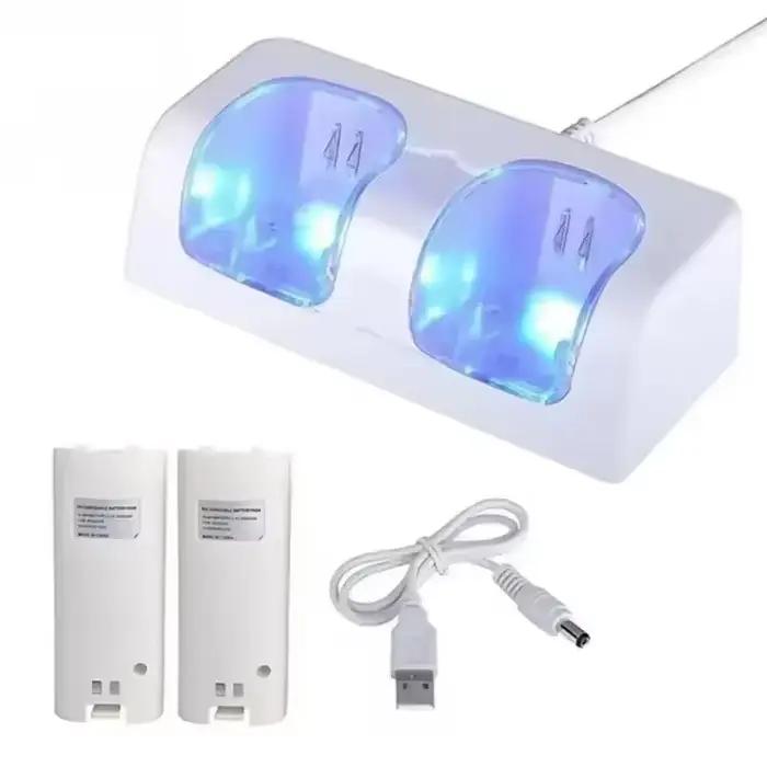 Station d'accueil avec support de charge à 2 Ports + 2 piles pour manette de jeu Wii