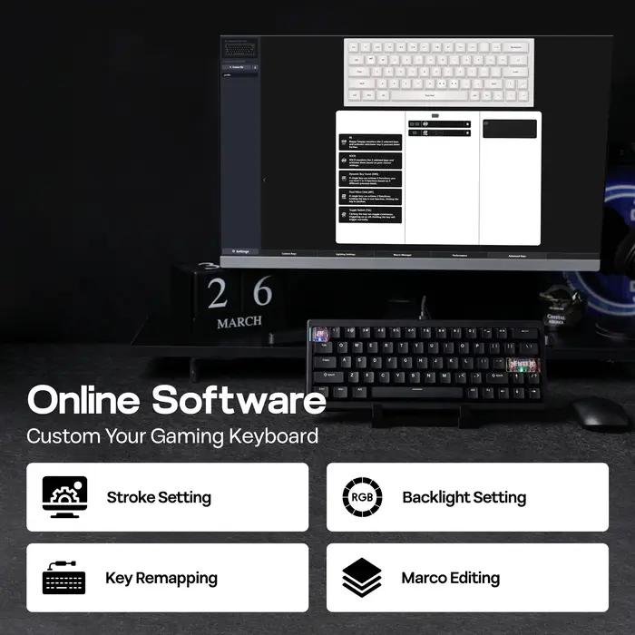 CIDOO C60 HE clavier de jeu filaire à disposition compacte à 63 touches avec interrupteur magnétique à effet Hall rétro-éclairage rvb taux d'orientation 8K
