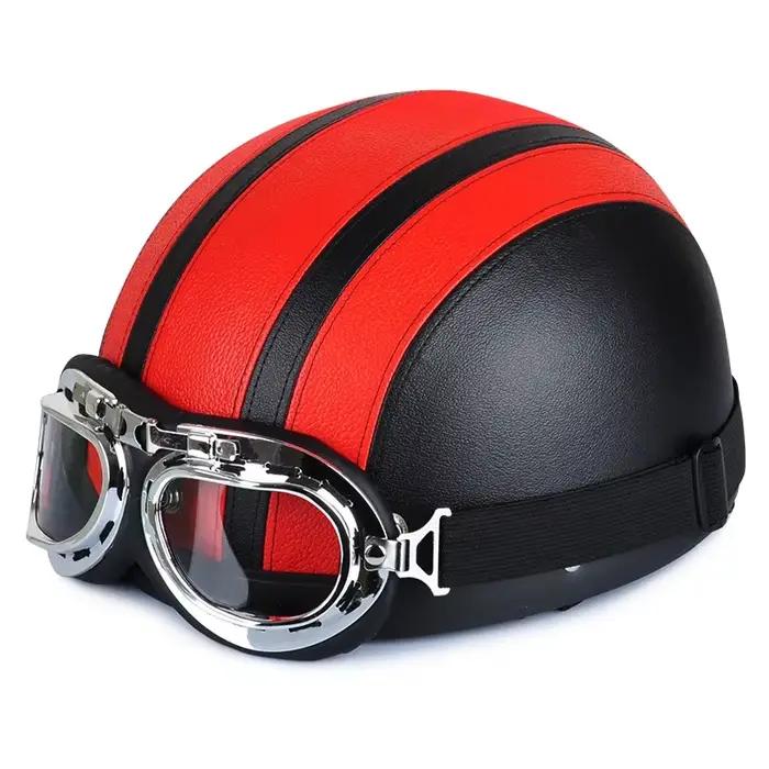 Casque de Moto en cuir moto équitation vintage Cruiser Touring demi-casques Moto vélo Scooter motard casque
