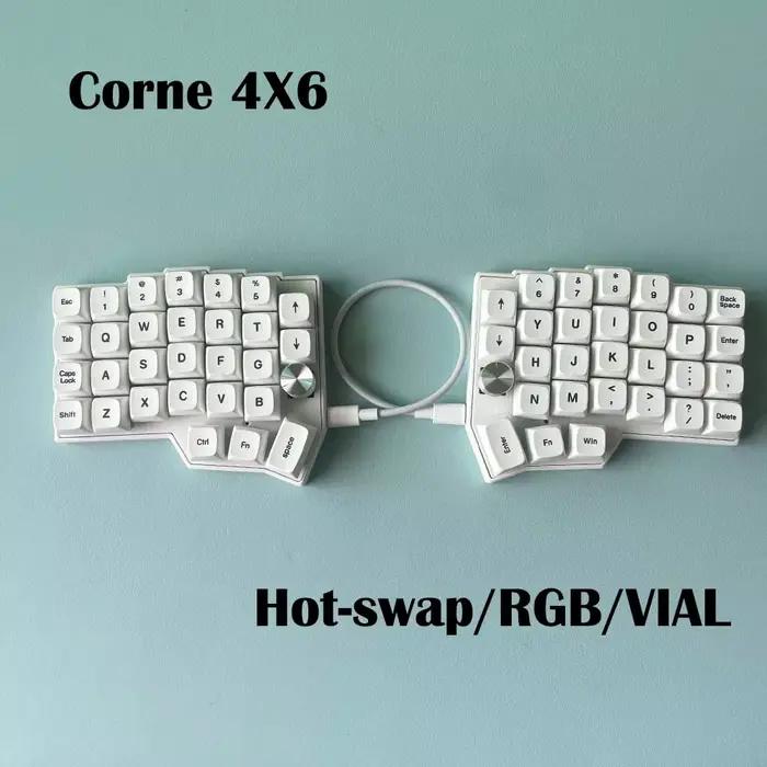 Corne 4 × 6 disposition 2 boutons ergonomie fendue clavier mécanique MX remplaçable à chaud filaire South RGB VIAL Programmable