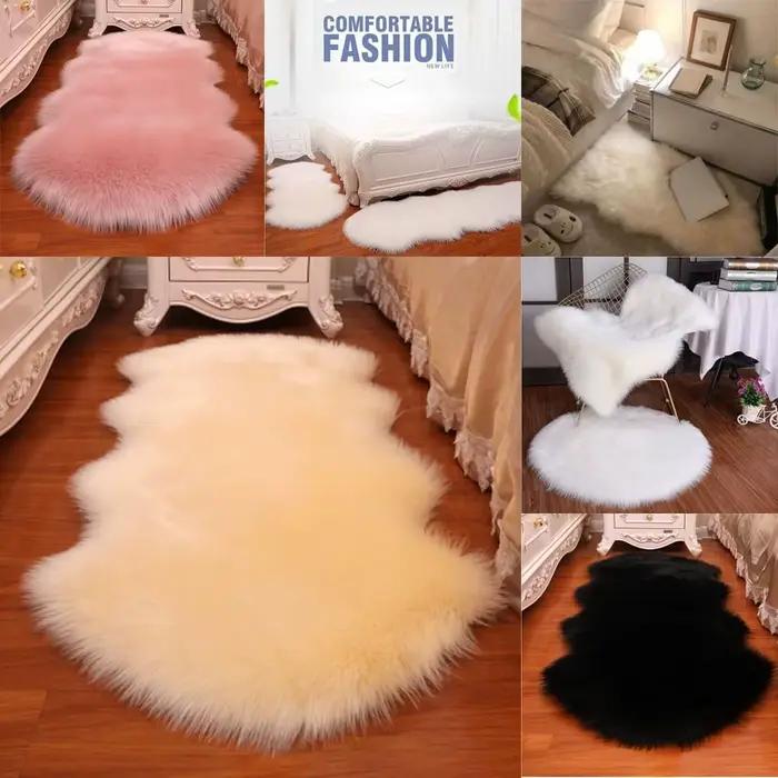 Tapis Shaggy Moelleux en Faux Peau de Mouton Artificielle, Tapis à Cheveux Longs, Laine Moelleuse, Polymères Doux, Décoration de Maison, Antidérapant pour Chambre à Coucher