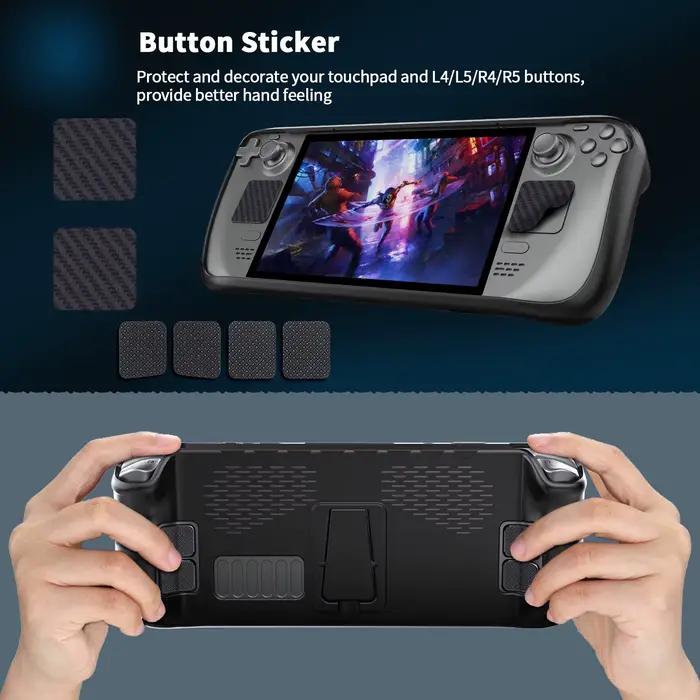 SD009 Kit de étui de protection Steam Deck : coque en TPU + support + trackpad et autocollants pour boutons arrière