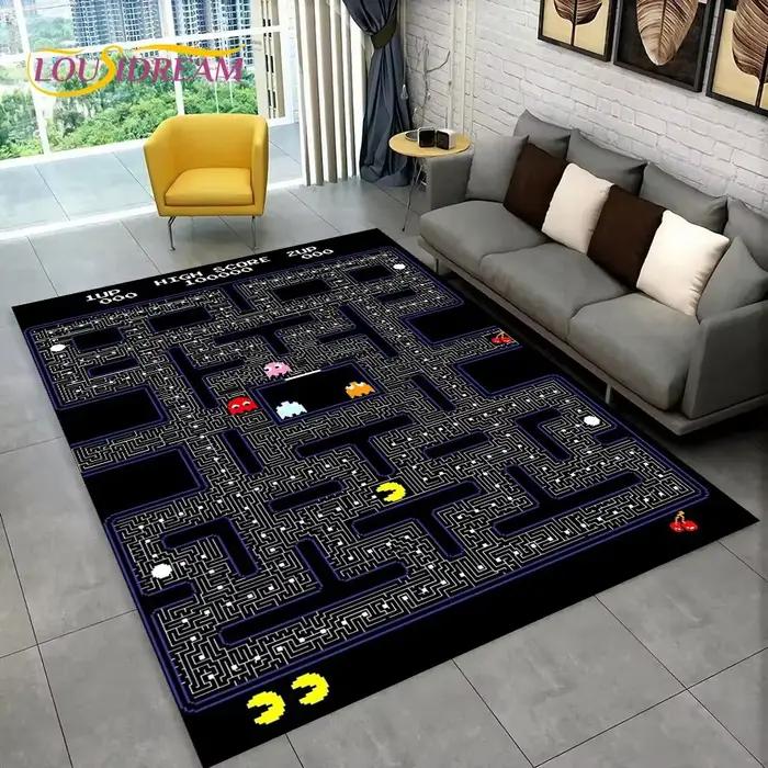 Tapis de jeu Pacman Retro Classics Game Gamer pour la maison, salon, chambre d'enfant, décoratif et antidérapant polyester PVC