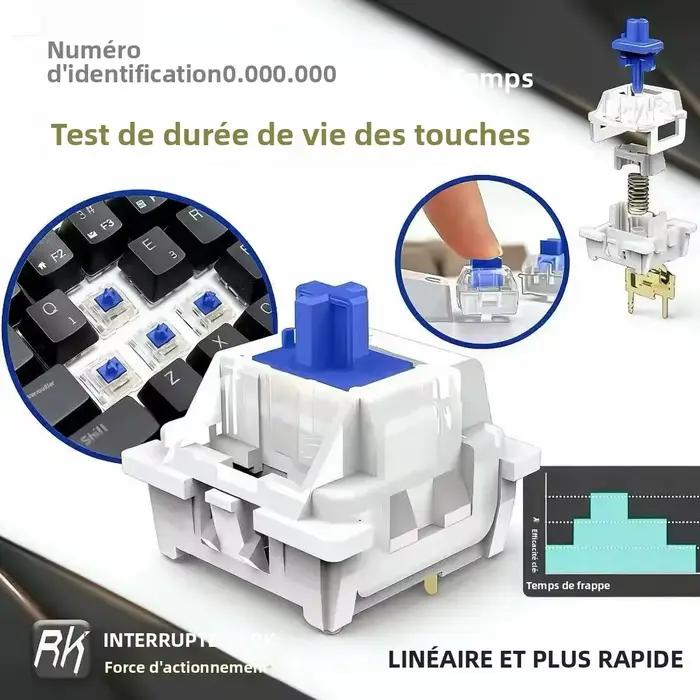 Clavier sans fil mécanique 61 touches avec interrupteurs à commutation à chaud