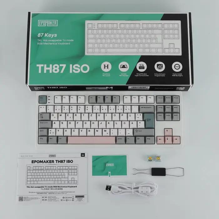 Clavier mécanique sans fil EPOMAKER TH87 ISO-DE Tenkeyless TKL avec batterie 10000 mAh pour PC/Mac