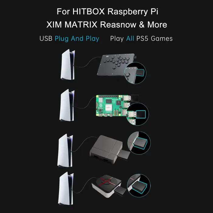 P5General Convertisseur Plug-and-Play pour PS5 avec adaptateur USB bidirectionnel True 1000Hz pour clavier Raspberry Pi