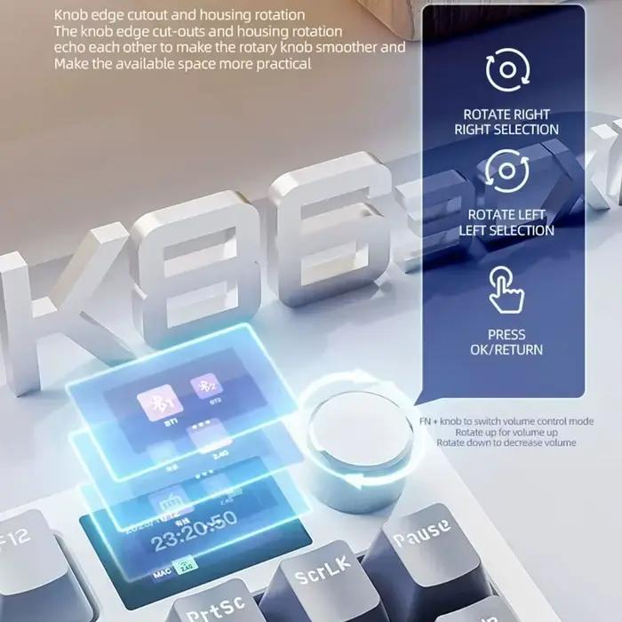 Attaque Shark K86 clavier mécanique sans fil bouton métallique Structure de joint échange à chaud écran TFT