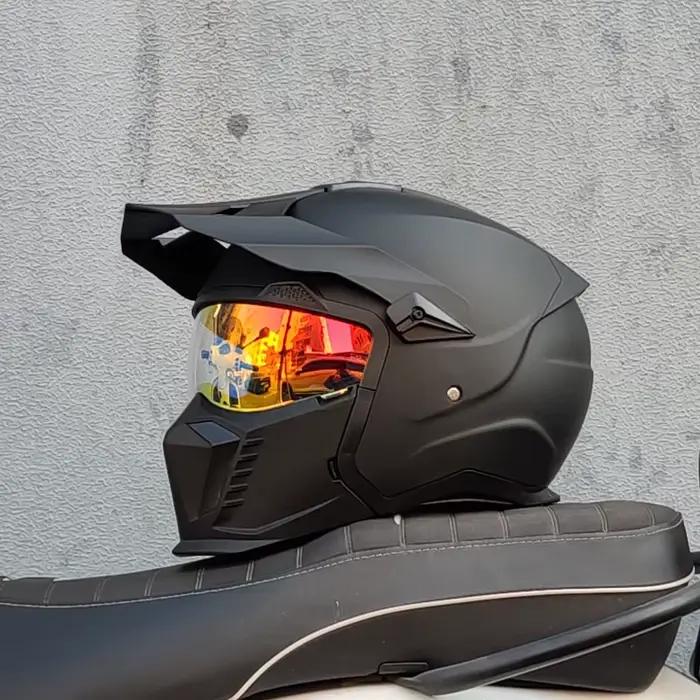 ORZ-Casque de moto intégral Street Fighter pour homme et femme, casque rétro, 4 saisons, poignées amovibles, point
