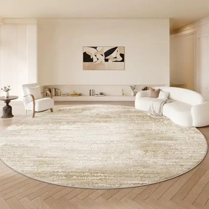 Tapis de salon rond de grande surface, style crème, haut de gamme, chambre à coucher, chevet, épaissi, maison, imperméable, moelleux, doux