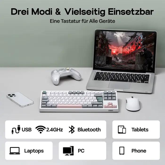 Clavier mécanique sans fil EPOMAKER TH87 ISO-DE Tenkeyless TKL avec batterie 10000 mAh pour PC/Mac