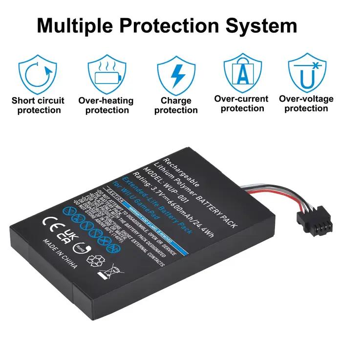 Batterie de Manette de Jeu 6600mAh UWayor Compatible Nintendo Wii U Gris Orange Sécurité Durée de Vie Temps de Jeu Continu Installation Facile Occasions Spéciales